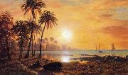 Albert Bierstadt Tropical Landscape with Fishing Boats in Bay oil painting